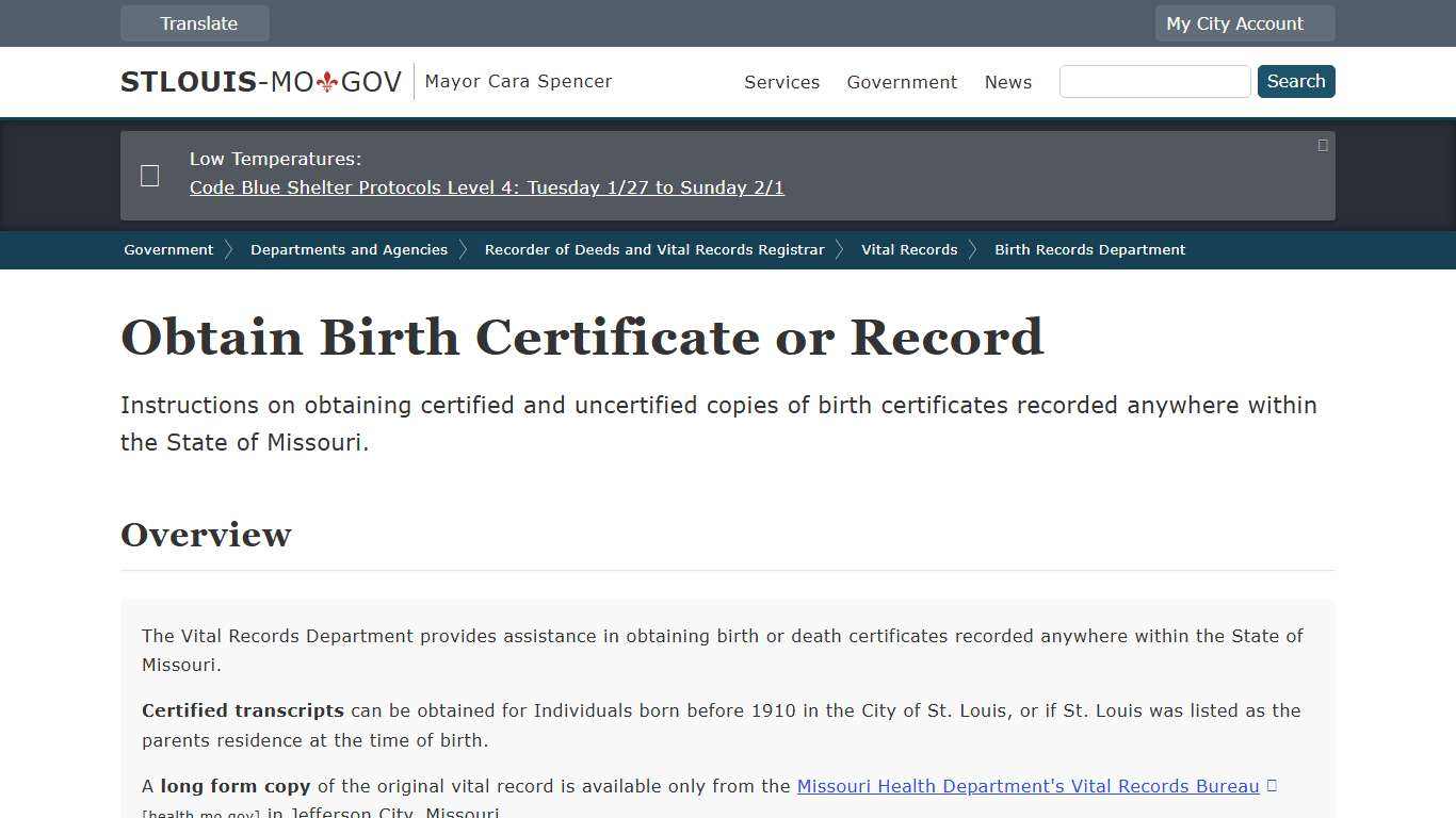 Obtain Birth Certificate or Record