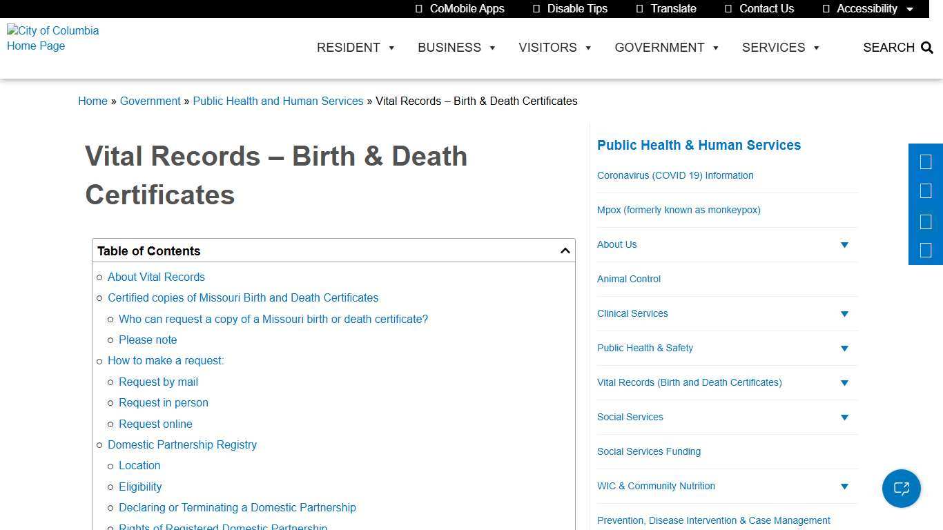 Vital Records - Birth & Death Certificates - City of Columbia Missouri